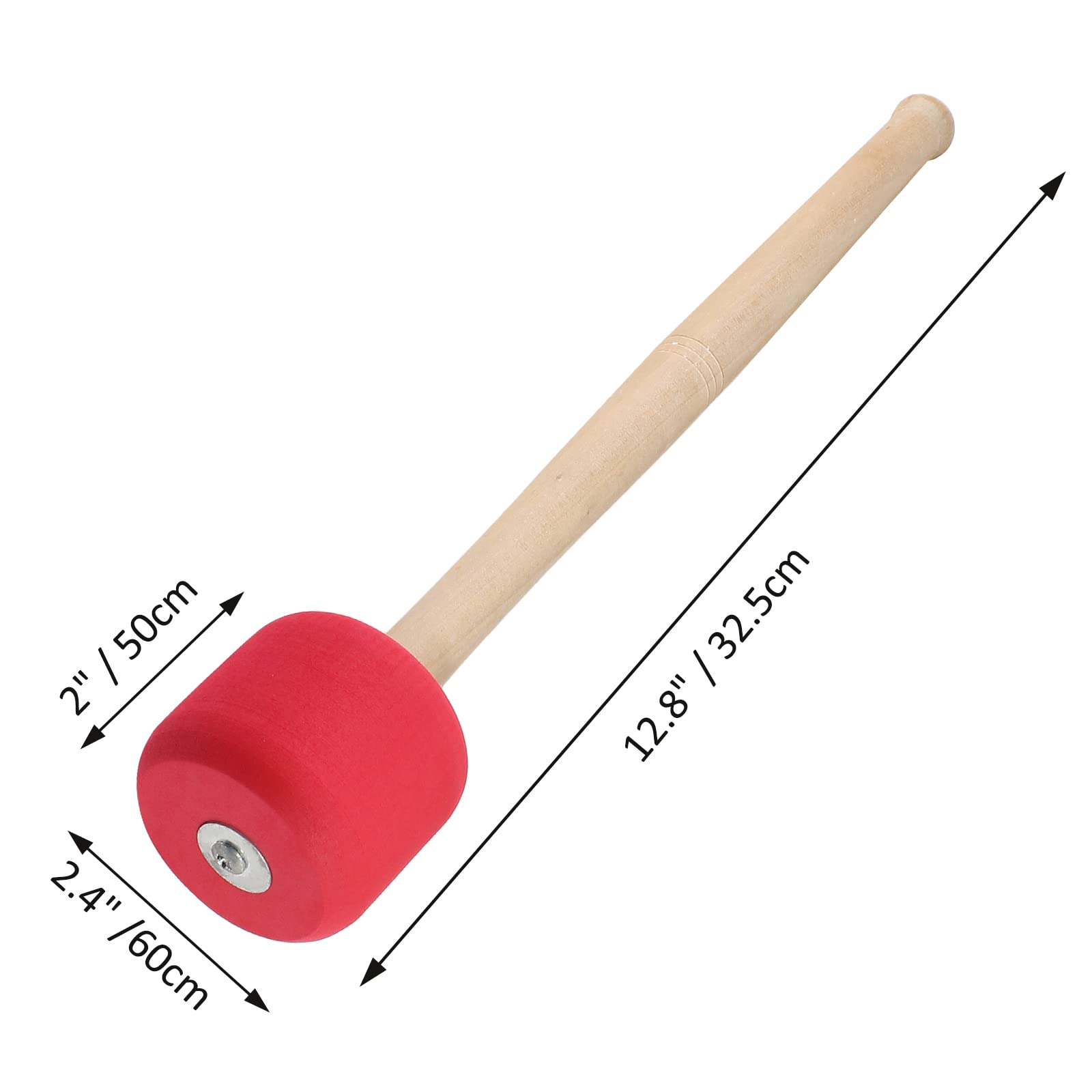 Murtenze 2Pack 12.8'' Bass Drum Mallet Drum Stick, Wool Felt Head Mallets Percussion Instrument Band Accessory (Red)